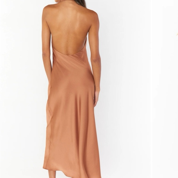 Show Me Your MuMu Strapless Satin Dress in Tan - Picture 3 of 4